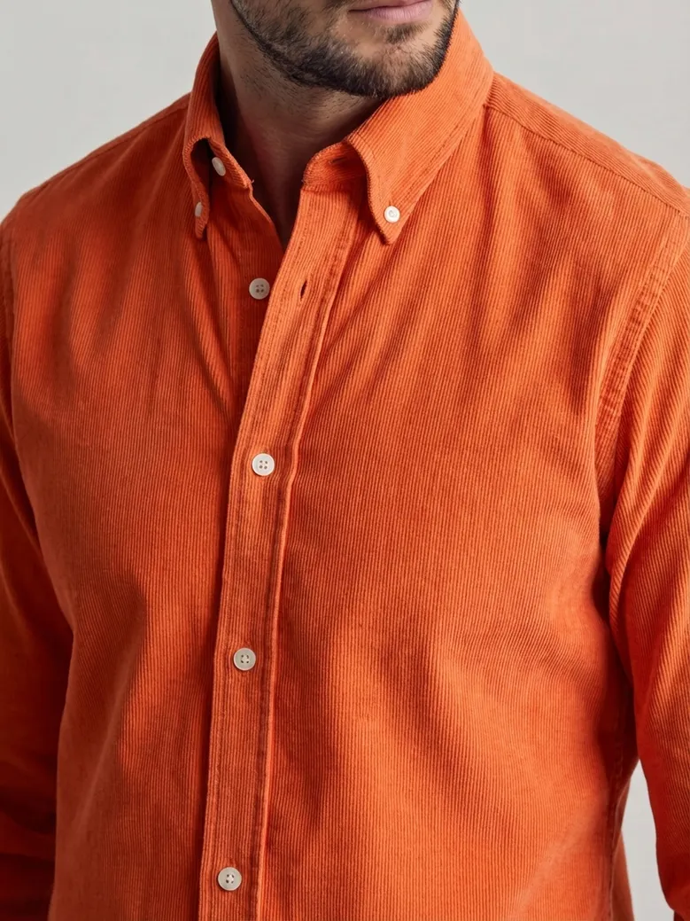 Chemise en velours côtelé uni orange