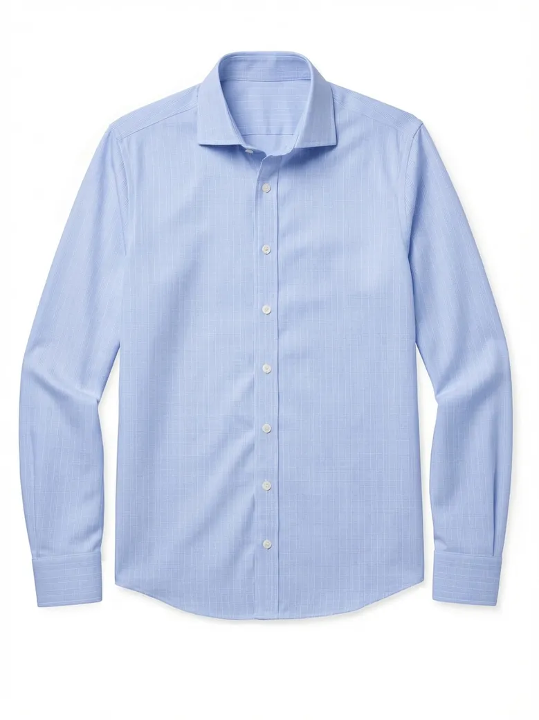 Chemise en popeline à carreaux bleu ciel facile à repasser