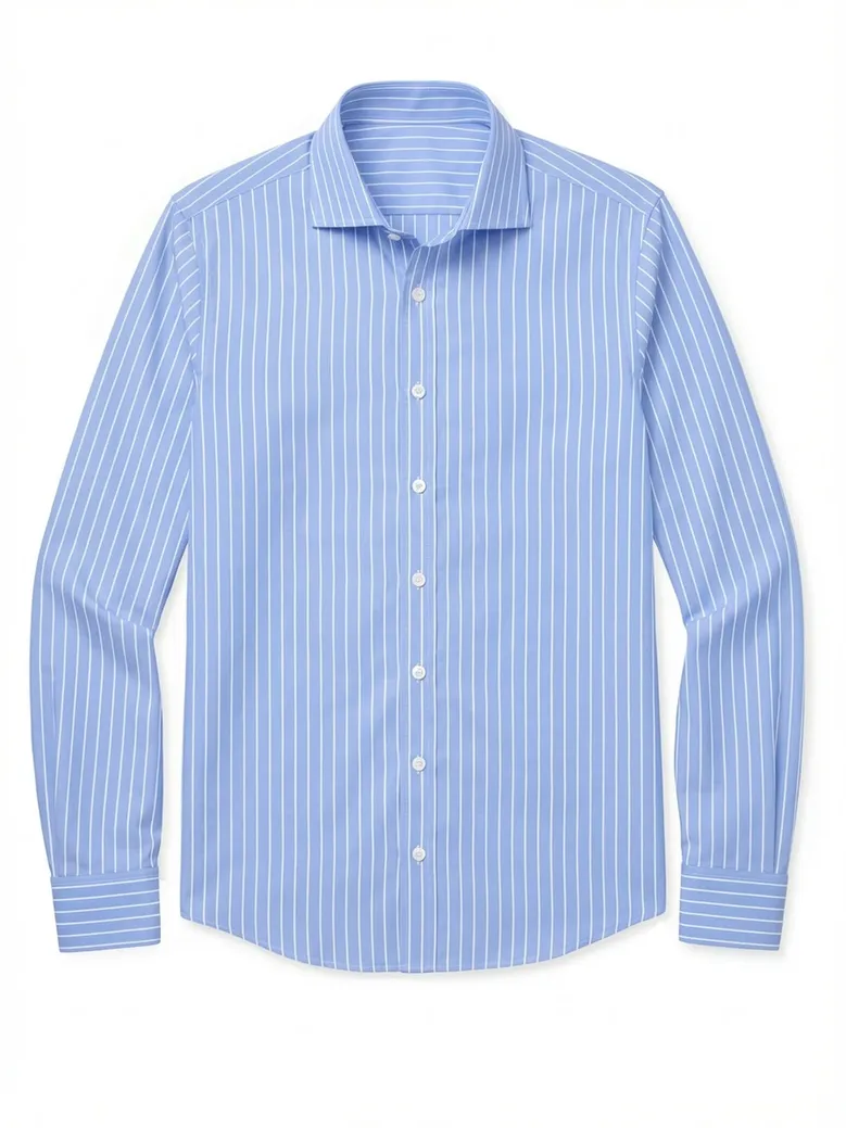 Chemise en popeline à rayures bleu clair facile à repasser