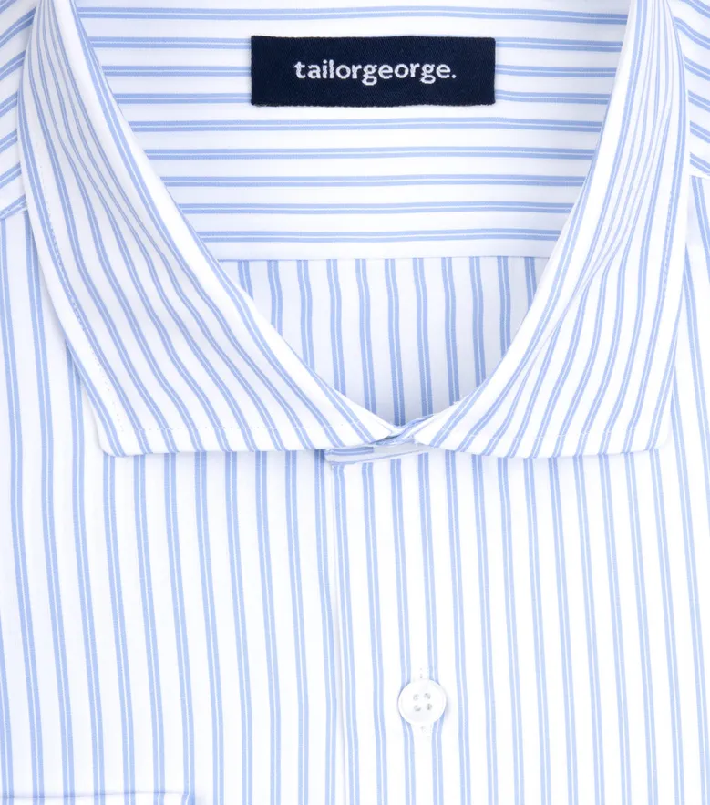 Chemise en popeline à rayures bleu ciel facile à repasser
