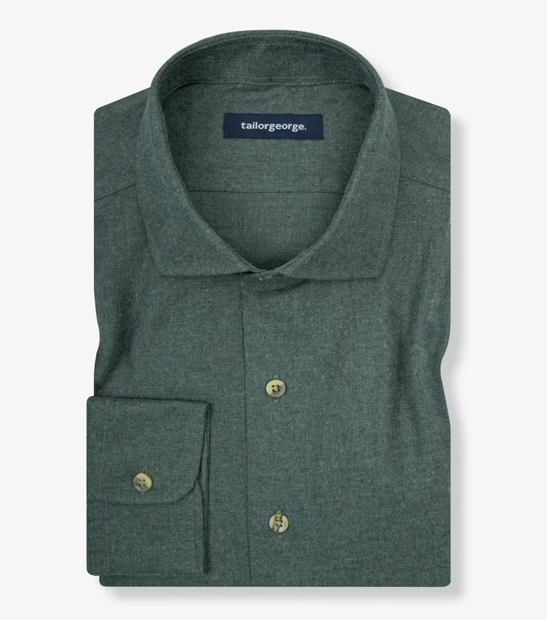 Chemise en flanelle vert kaki uni