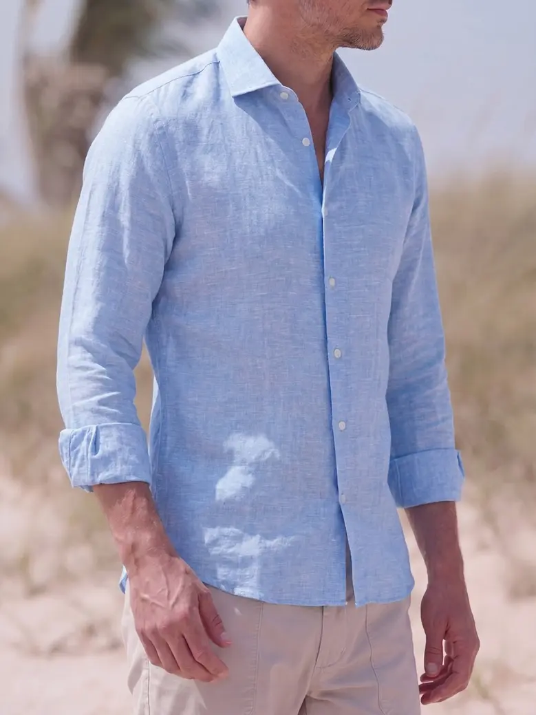 Chemise en Lin uni bleu ciel