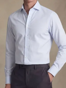 Camicia in popeline a quadri piccoli color azzurro cielo